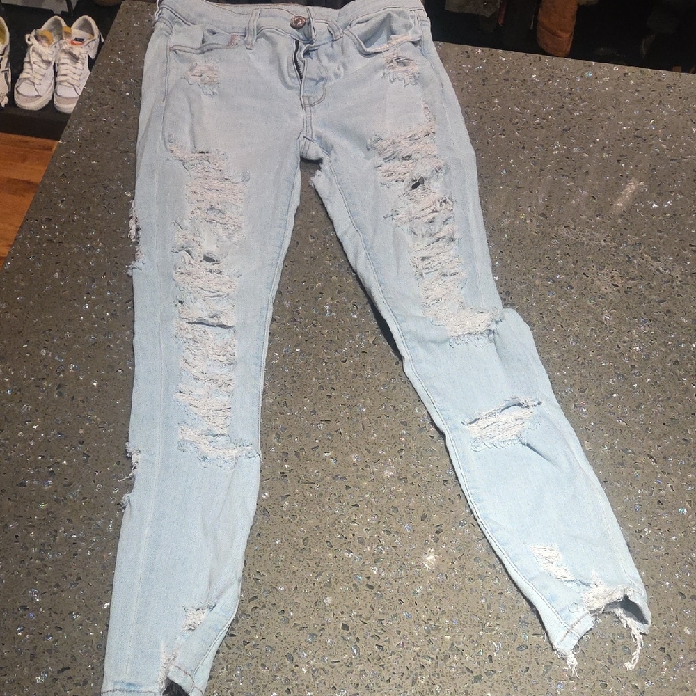 American Eagle Outfitters Sky Blue Ripped Skinny Jeans